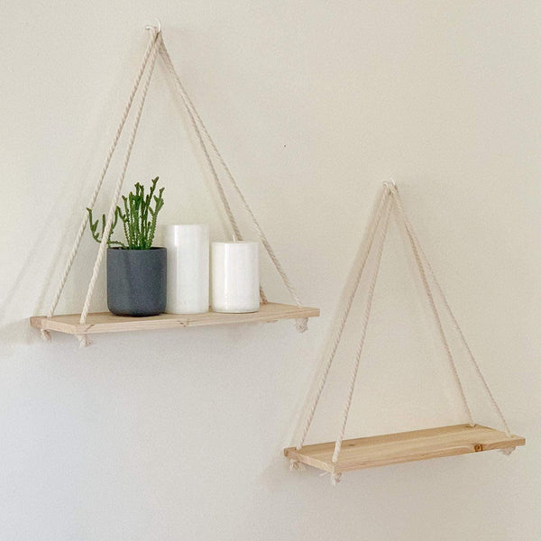 Nordic Wooden Rope Swing Hanging Shelf