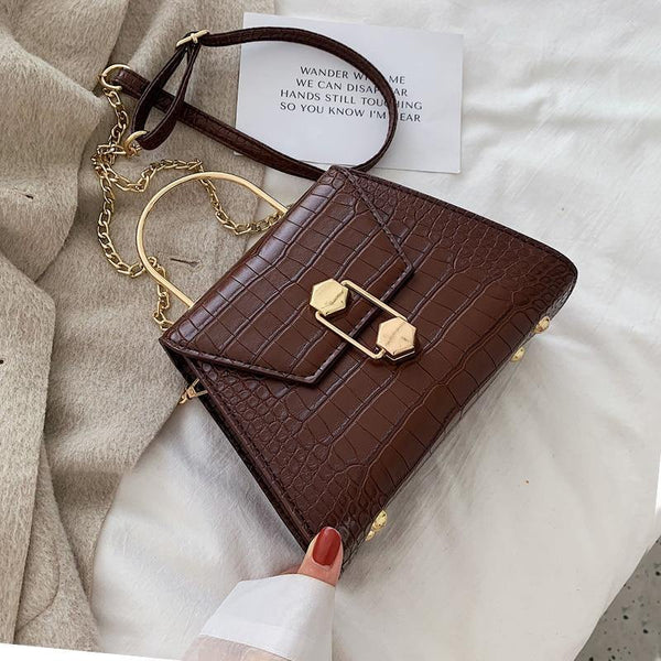 Stone Pattern Crossbody Bag Bags Trolly Filler Coffee 20cmx15.5cmx8.5cm 